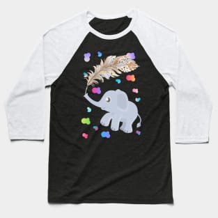 Adorable kawaii baby elephant and feather watercolour Baseball T-Shirt